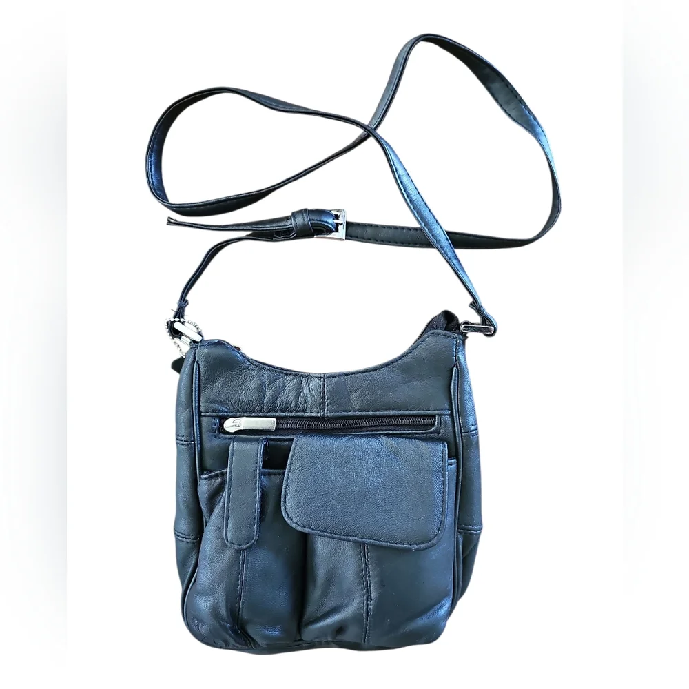 Genuin Leather  Crossbody Purse  Black